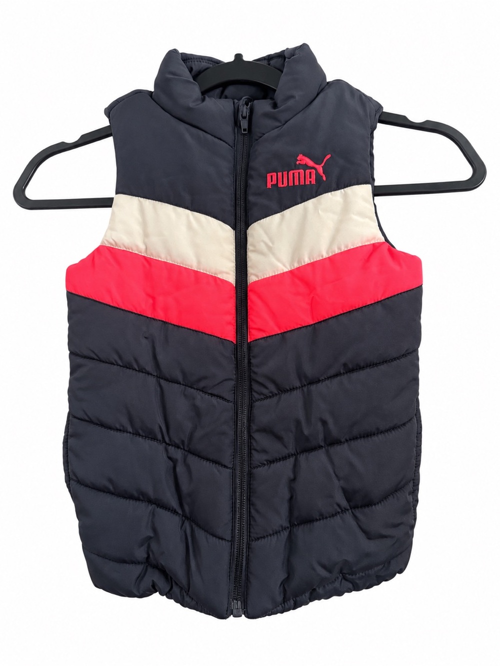 PUMA Puffer Vest Girls Blue Beige Pink Colorblock Full Zip Quilted Layering S
